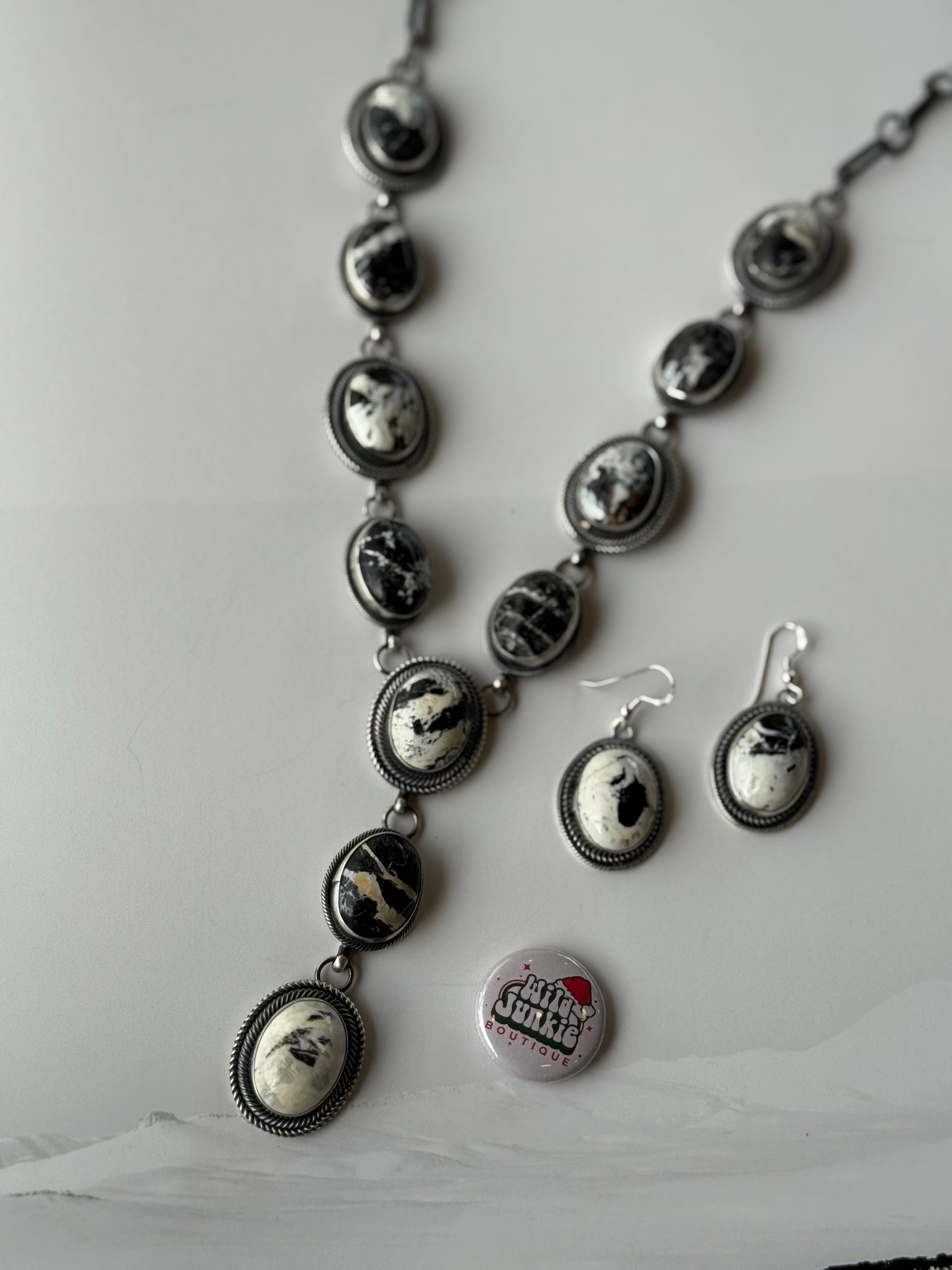 White Buffalo Lariat Necklace and Earring Set