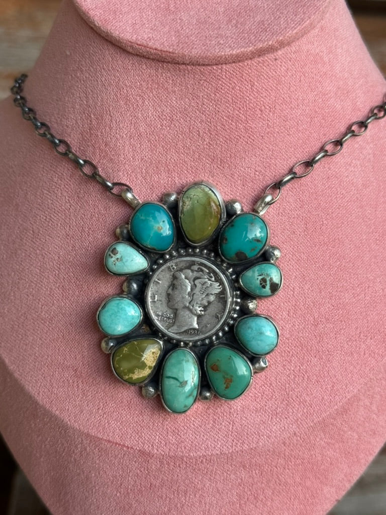 Authentic Mercury Coin Cluster Pendant Necklace