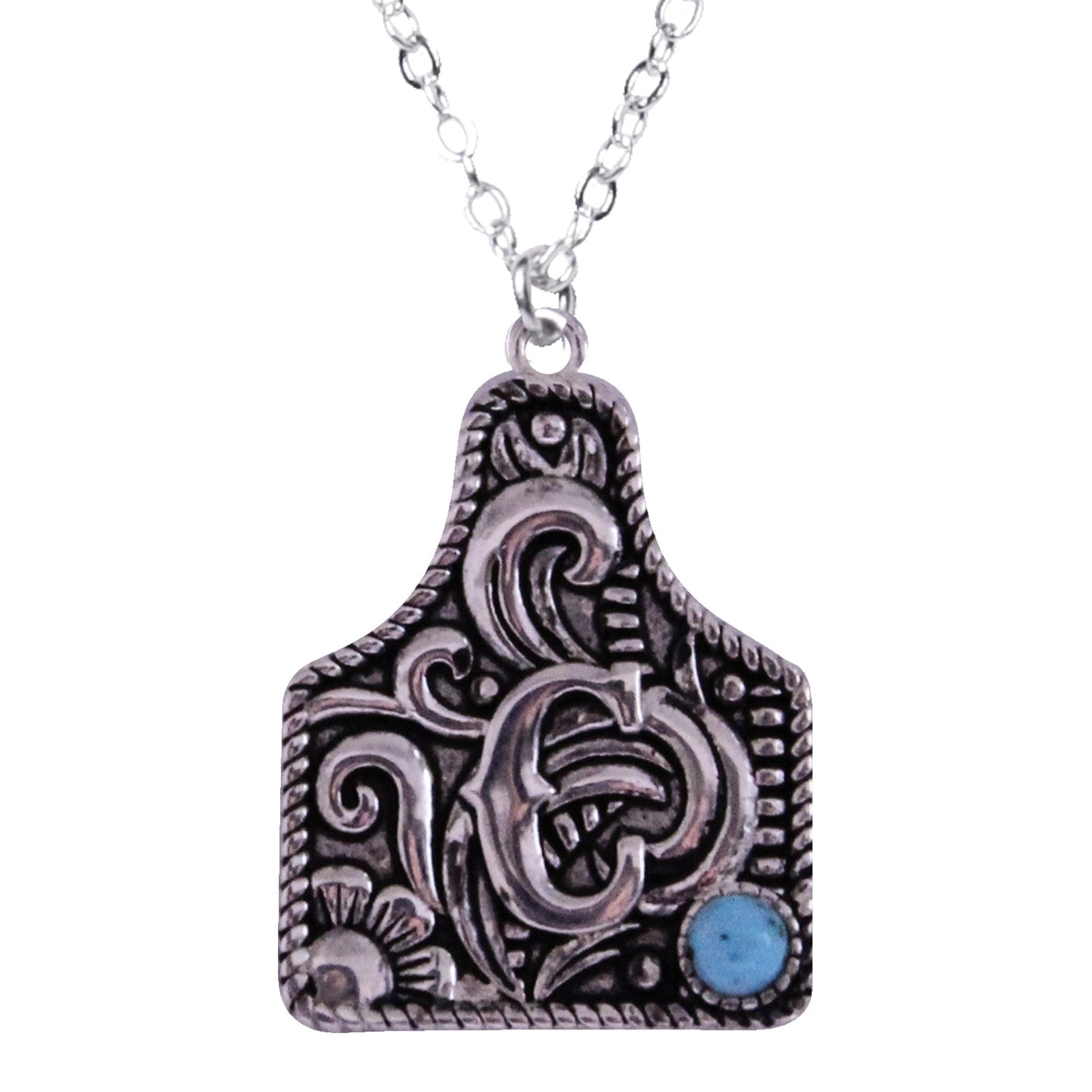 Sterling Silver Cattle Tag Initial Necklace