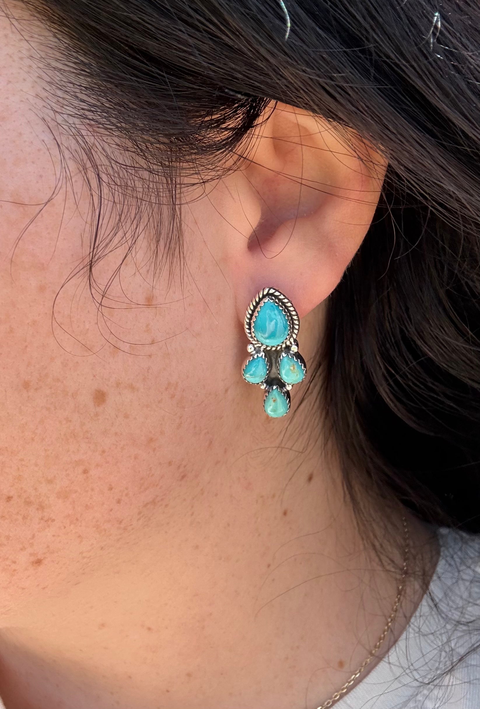 Twisted Teardrop Turquoise Cluster Earrings