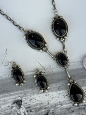 Black Onyx Lariat Necklace And Earrings Set