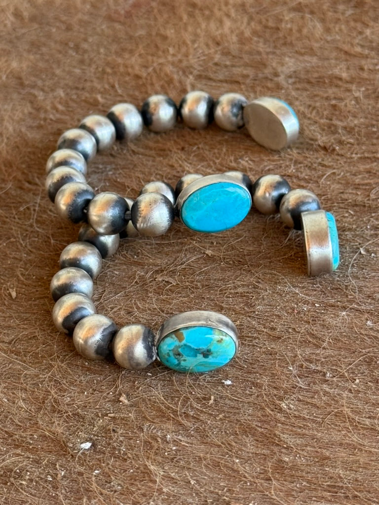 Authentic Royston Twin Stone Beaded Cuff Bracelet