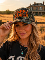 Happy Camper Tree Camo Embroidered Trucker HatCamo