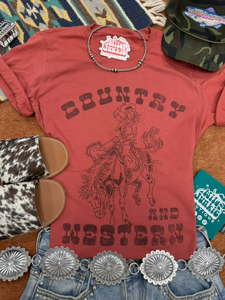 Country & Western Cowgirl Graphic TeeRust