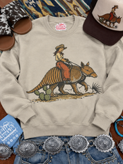 Cowboy Riding Armadillo Graphic SweatshirtSand S