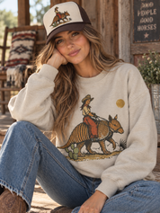 Cowboy Riding Armadillo Graphic SweatshirtSand