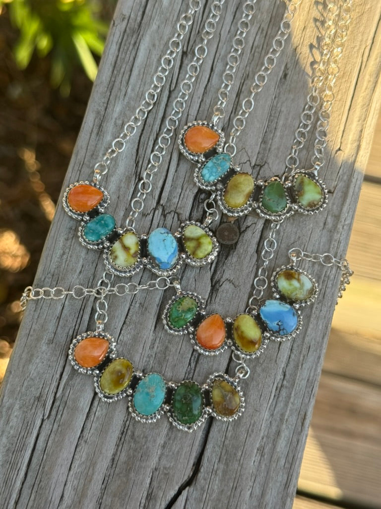 Authentic Multi Stone Cluster Bar Necklace
