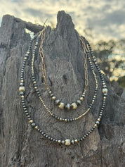 Two-Tone Corrugated Beaded Paperclip Chain Necklace
