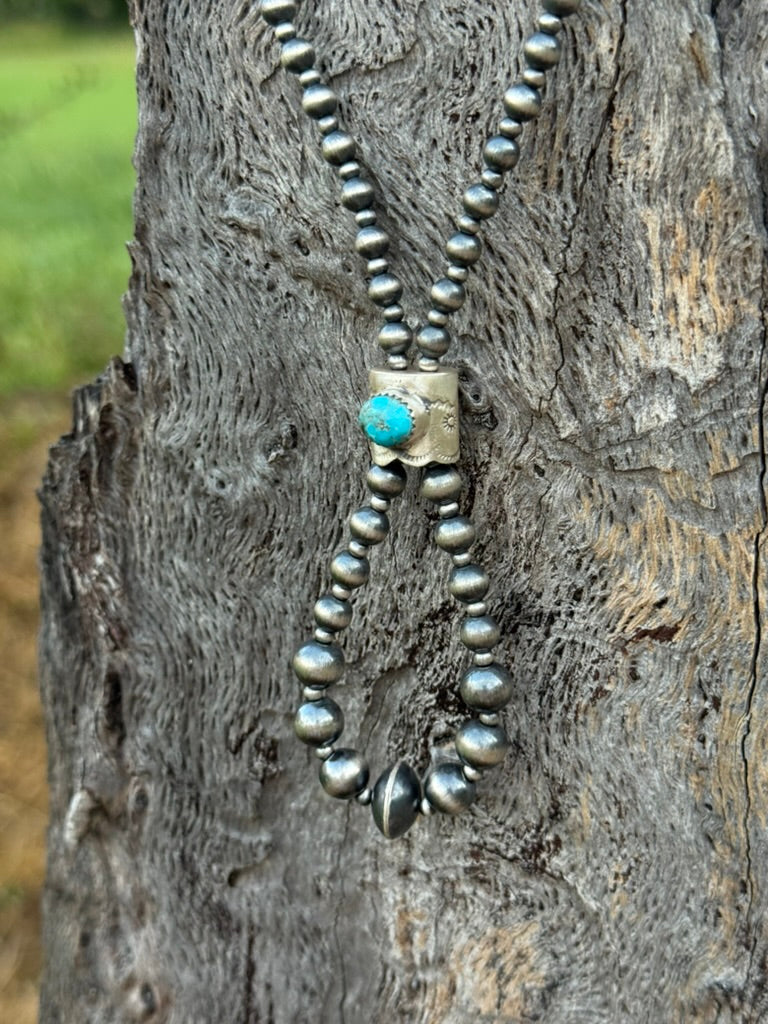 Kingman Turquoise and Silver Beads Jacla Necklace