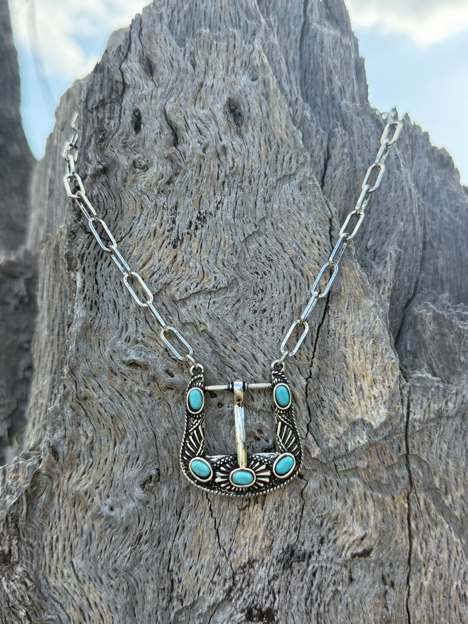 Turquoise Horseshoe Buckle Chain Necklace