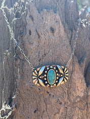 Western Oval Turquoise Concho Chain Necklace