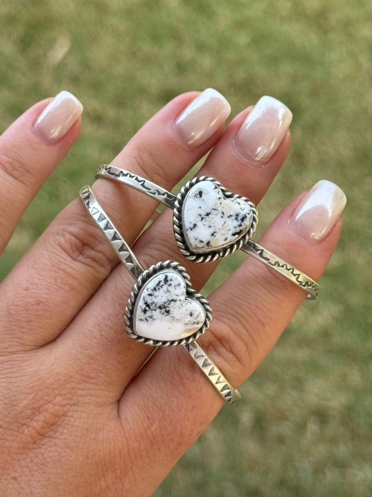 White Buffalo Heart Stone Cuff