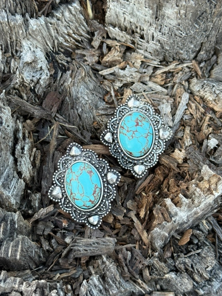 Turquoise Concho Stud Earrings