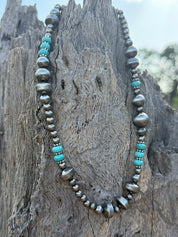 Turquoise Rondelle & Silver Beaded Necklace