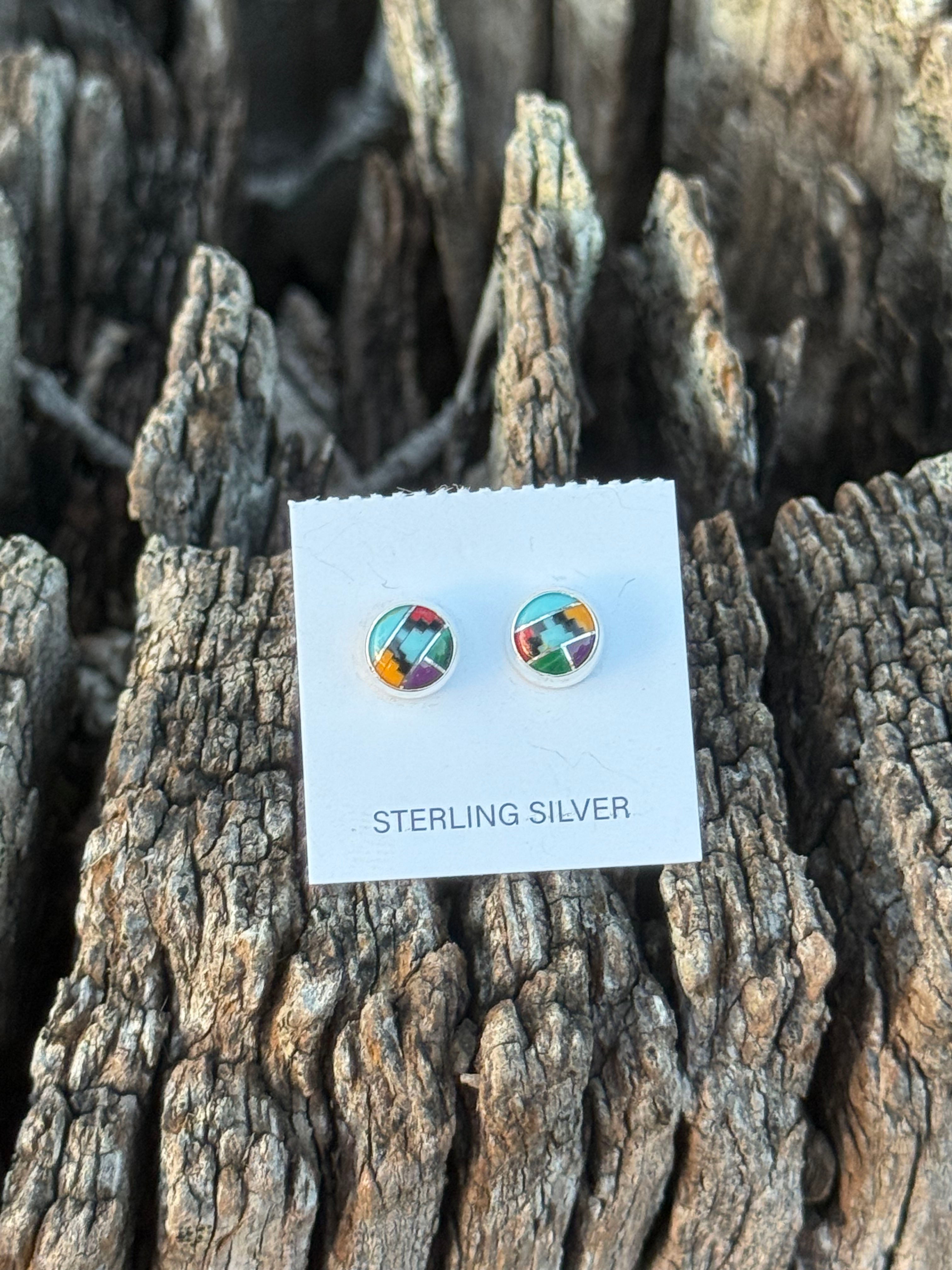 Inlay Sterling Silver Stud Earrings