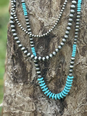 Silver Pearl and Turquoise Beaded Layer Necklace