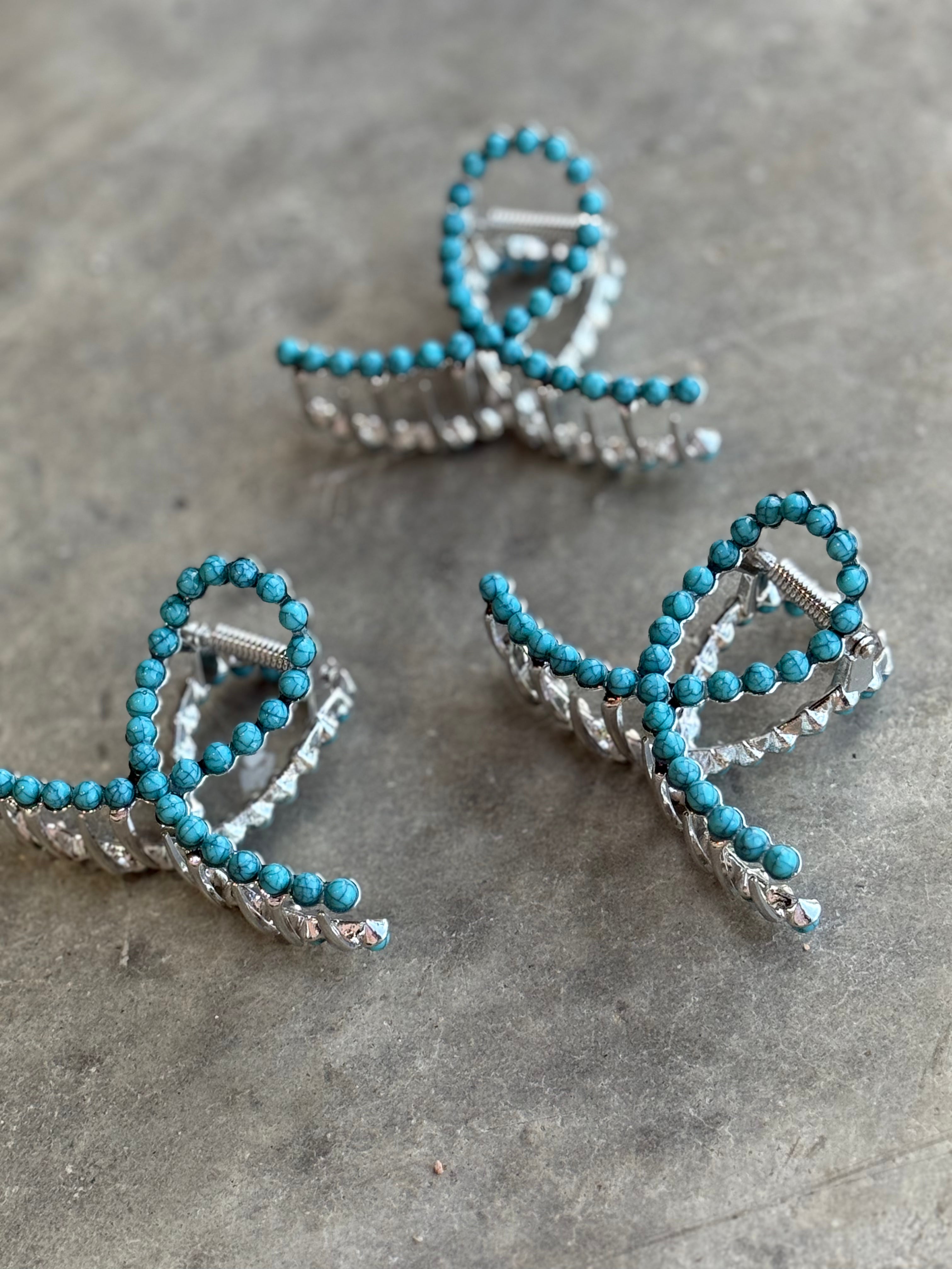 Mini Turquoise Studded Claw Hair Clip