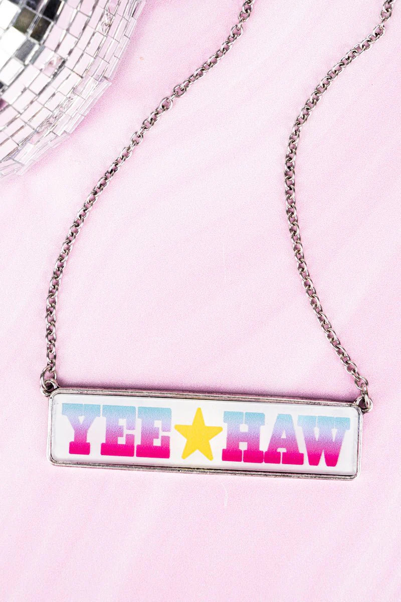 Ombré Glass Bar Word Necklace - Yee Haw