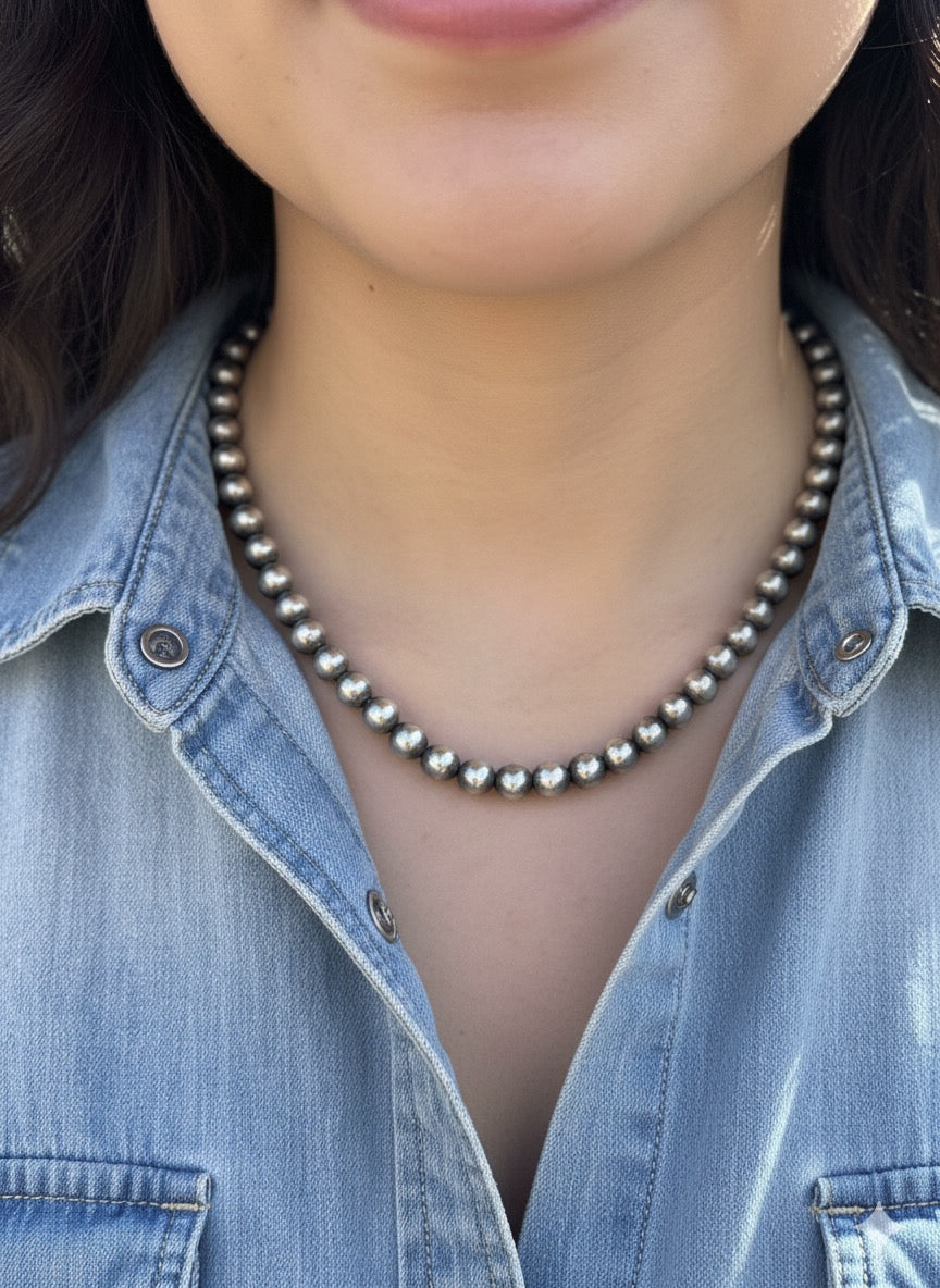 Single Strand Sterling Silver Beads Necklace