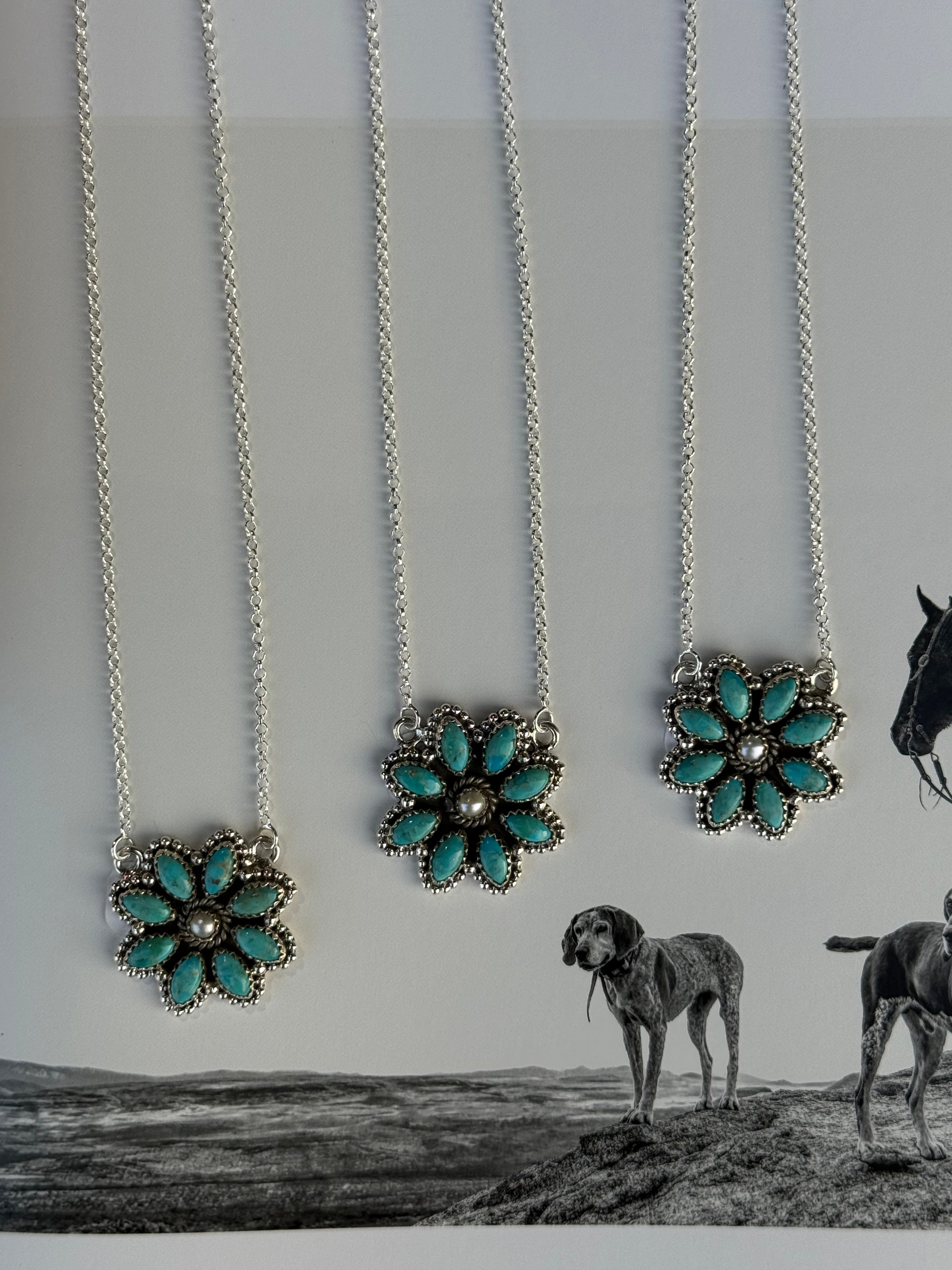 Authentic Turquoise Flower Cluster Necklace