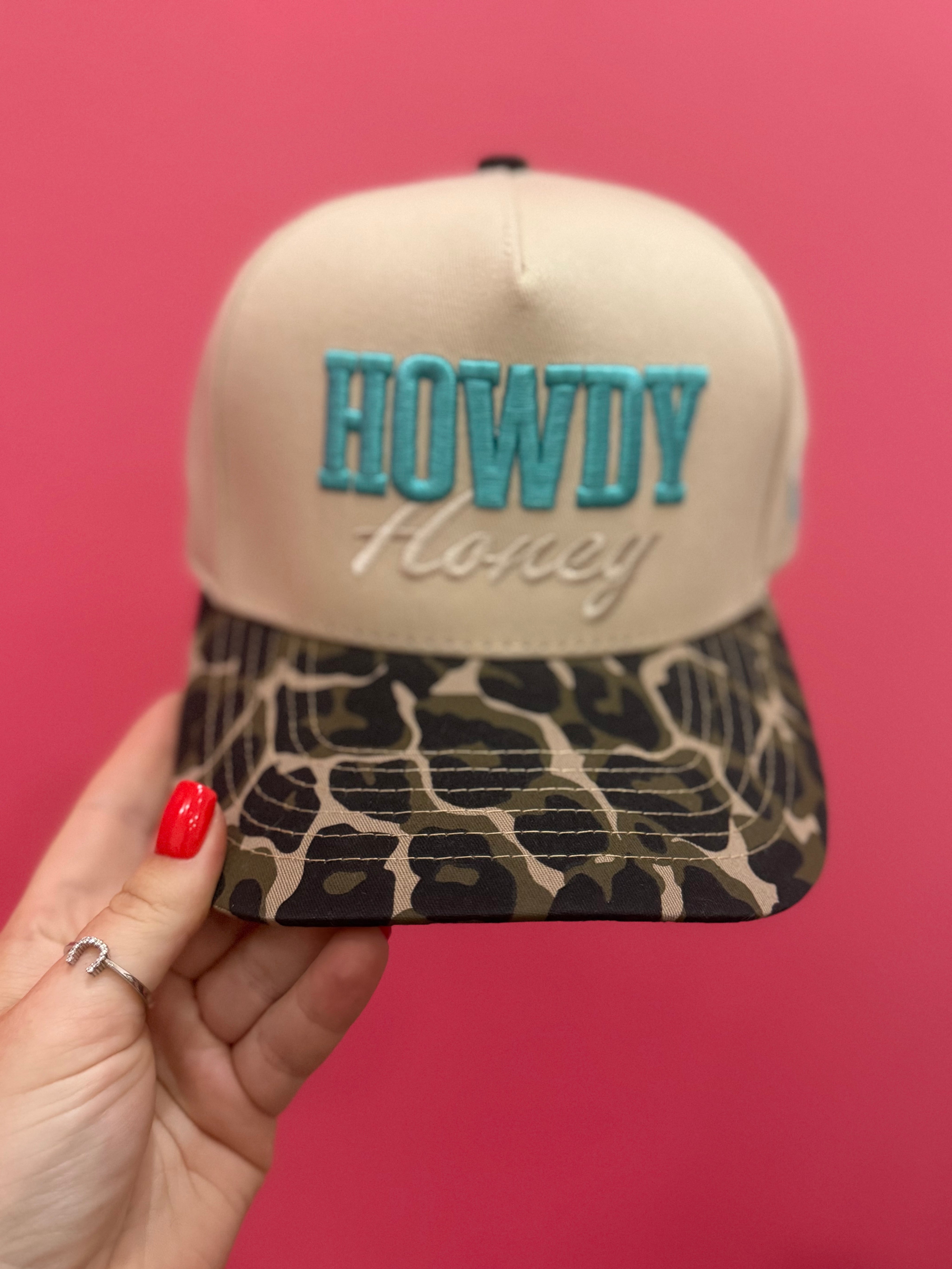 Howdy Honey Leopard Embroidered Trucker Hat
