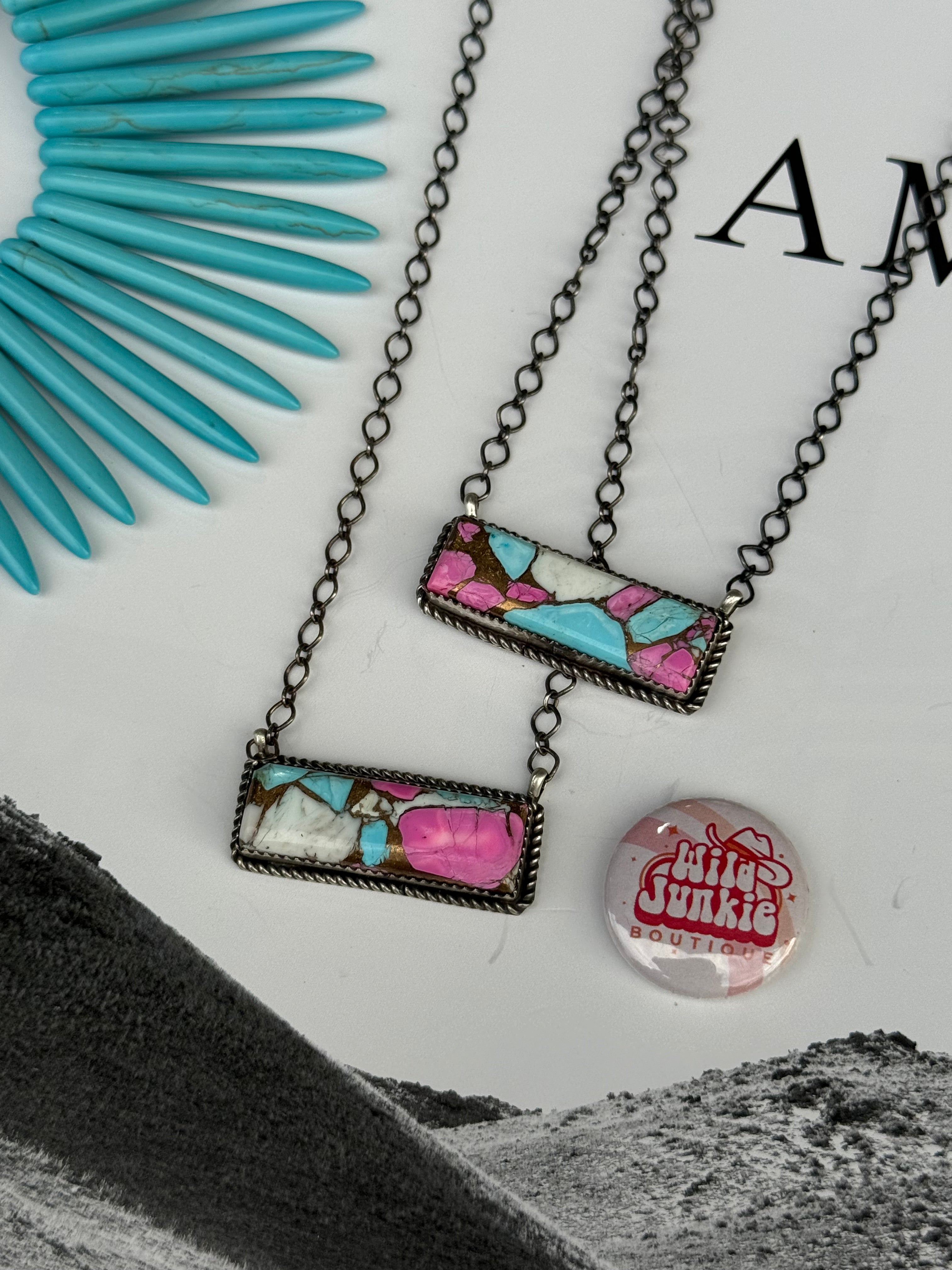 Authentic Cotton Candy Turquoise Bar Necklace