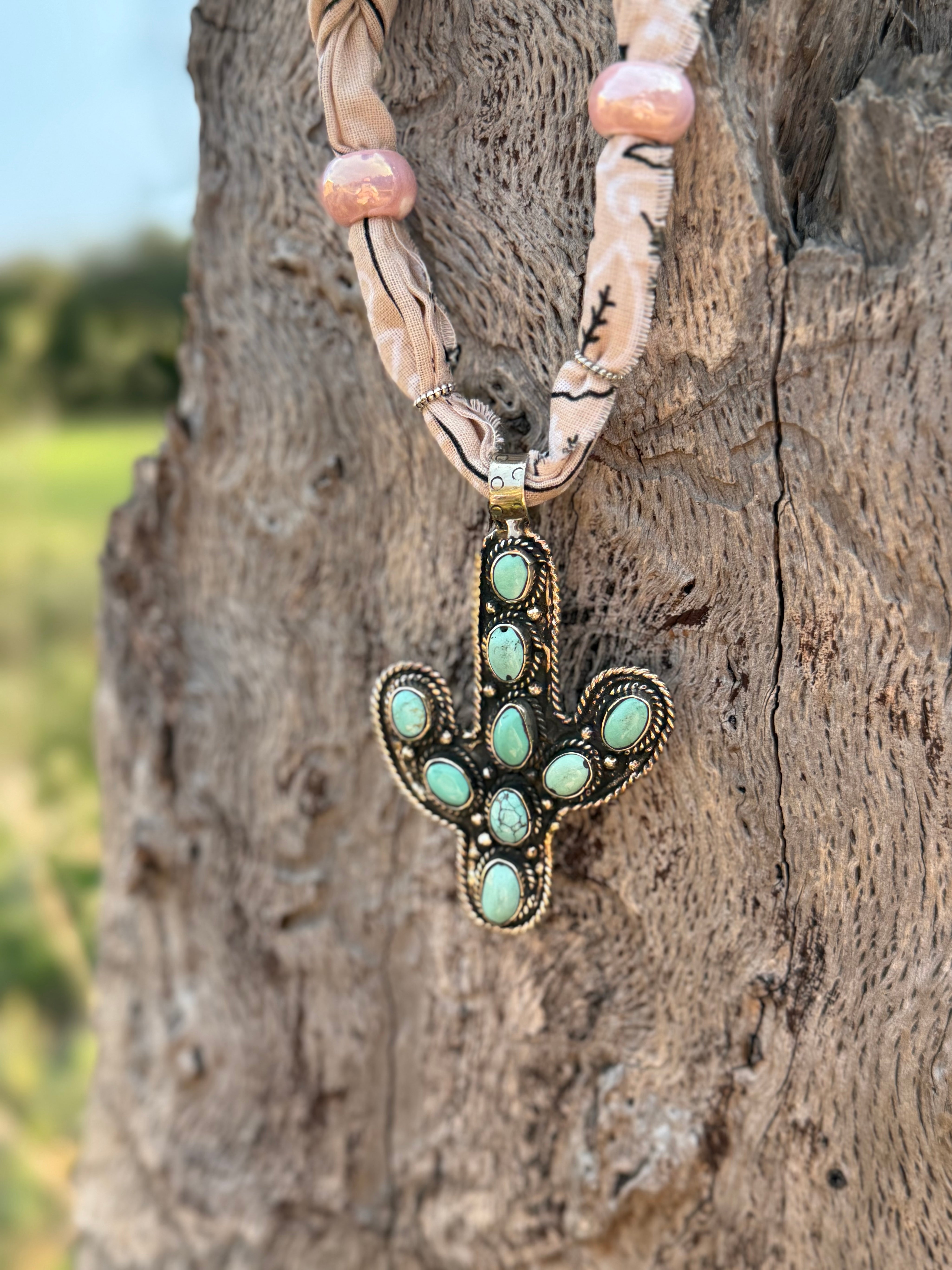 Desert Charm Turquoise Cactus Pendant