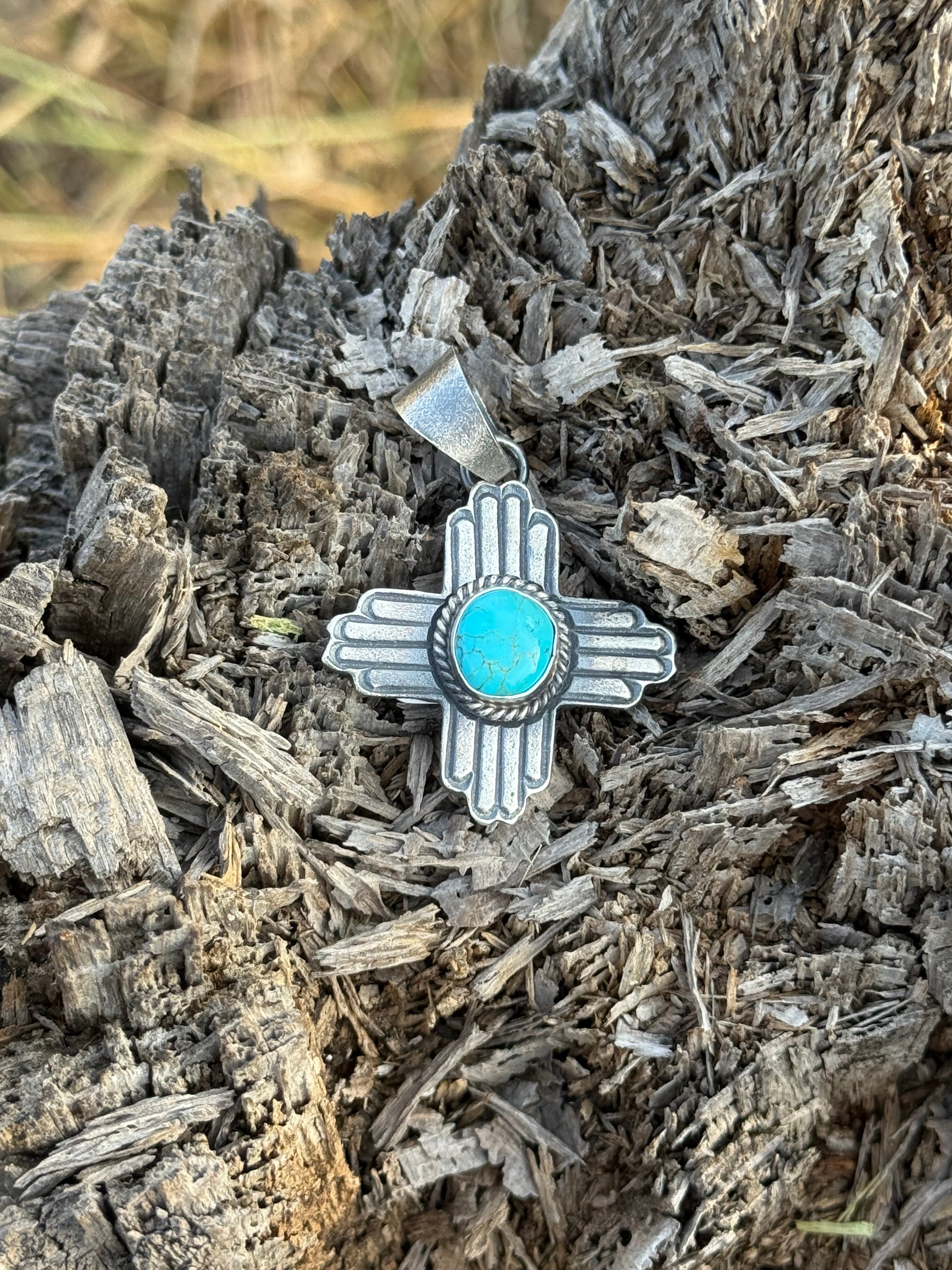 Authentic Turquoise Sterling Silver Cross Pendant