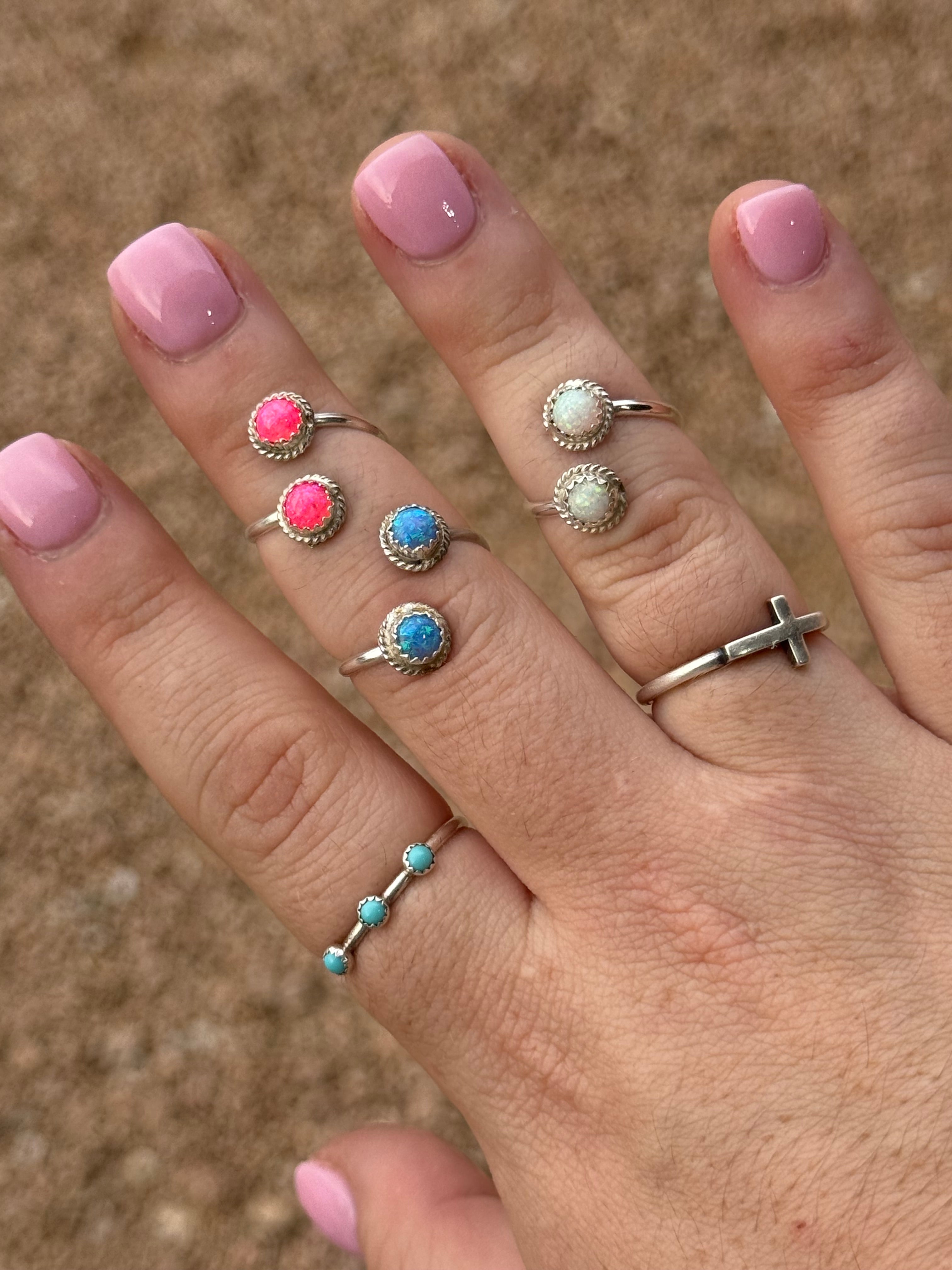 Western Sparkle Opal Stone Ring Pink