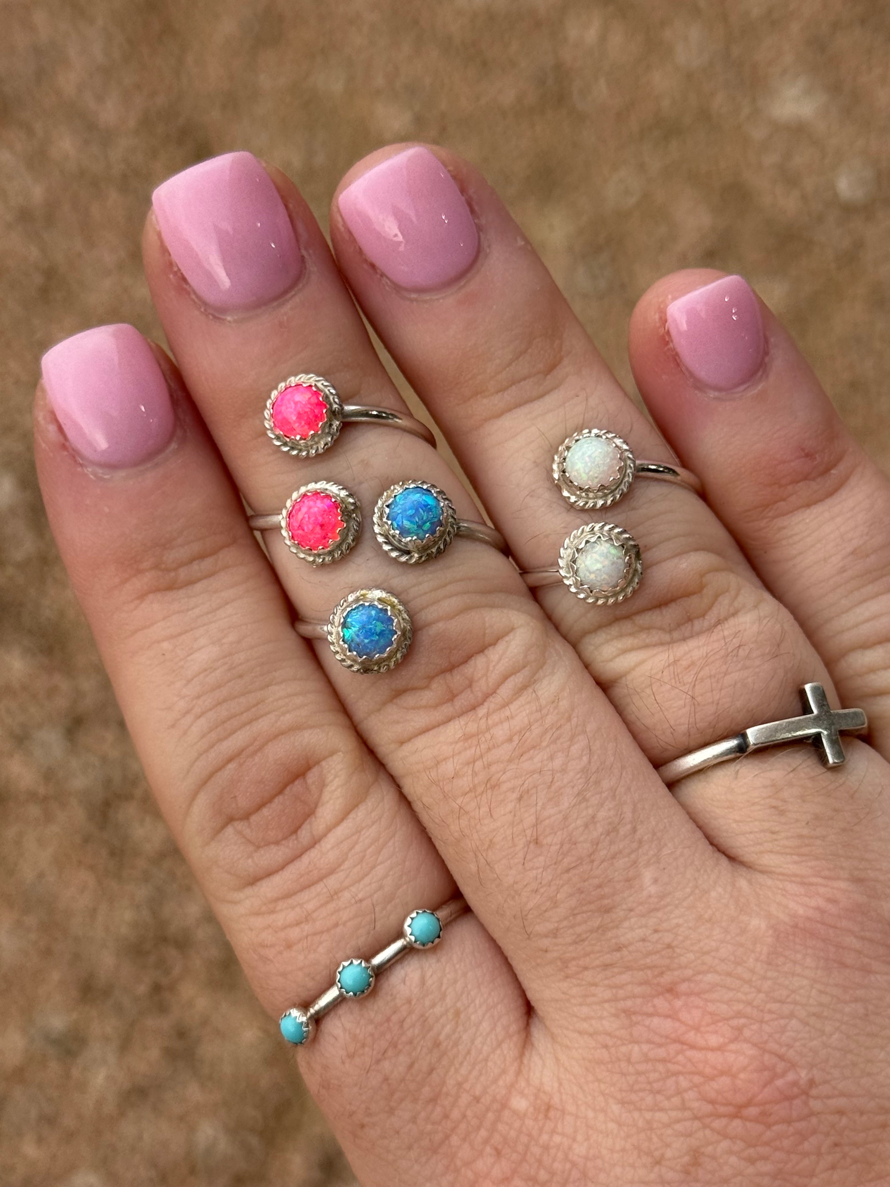Western Sparkle Opal Stone Ring Pink