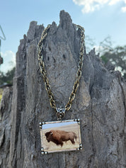 Buffalo Art Tile Gold Link Chain Necklace