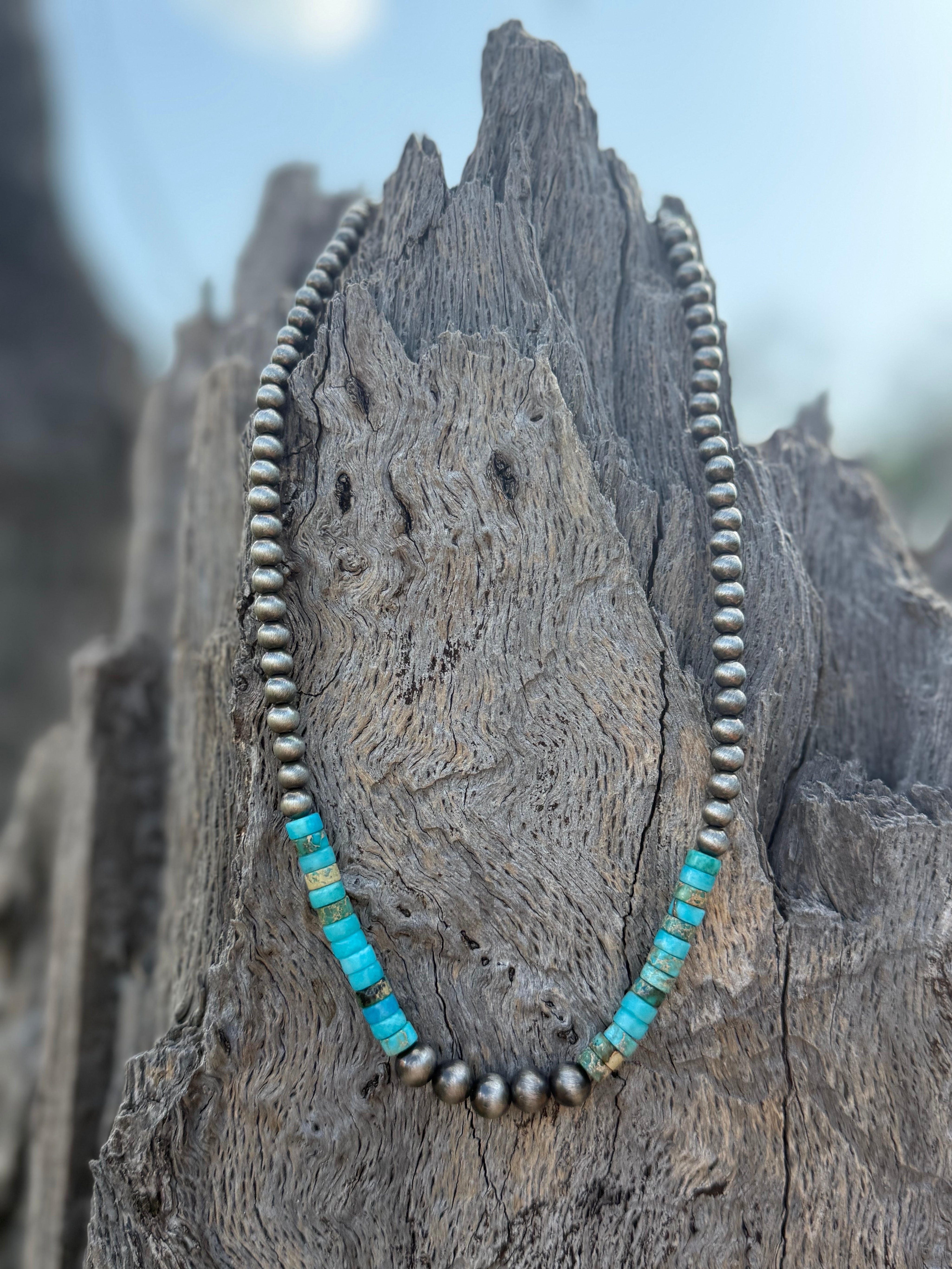 Western Turquoise Rondelle Silver Beaded Choker