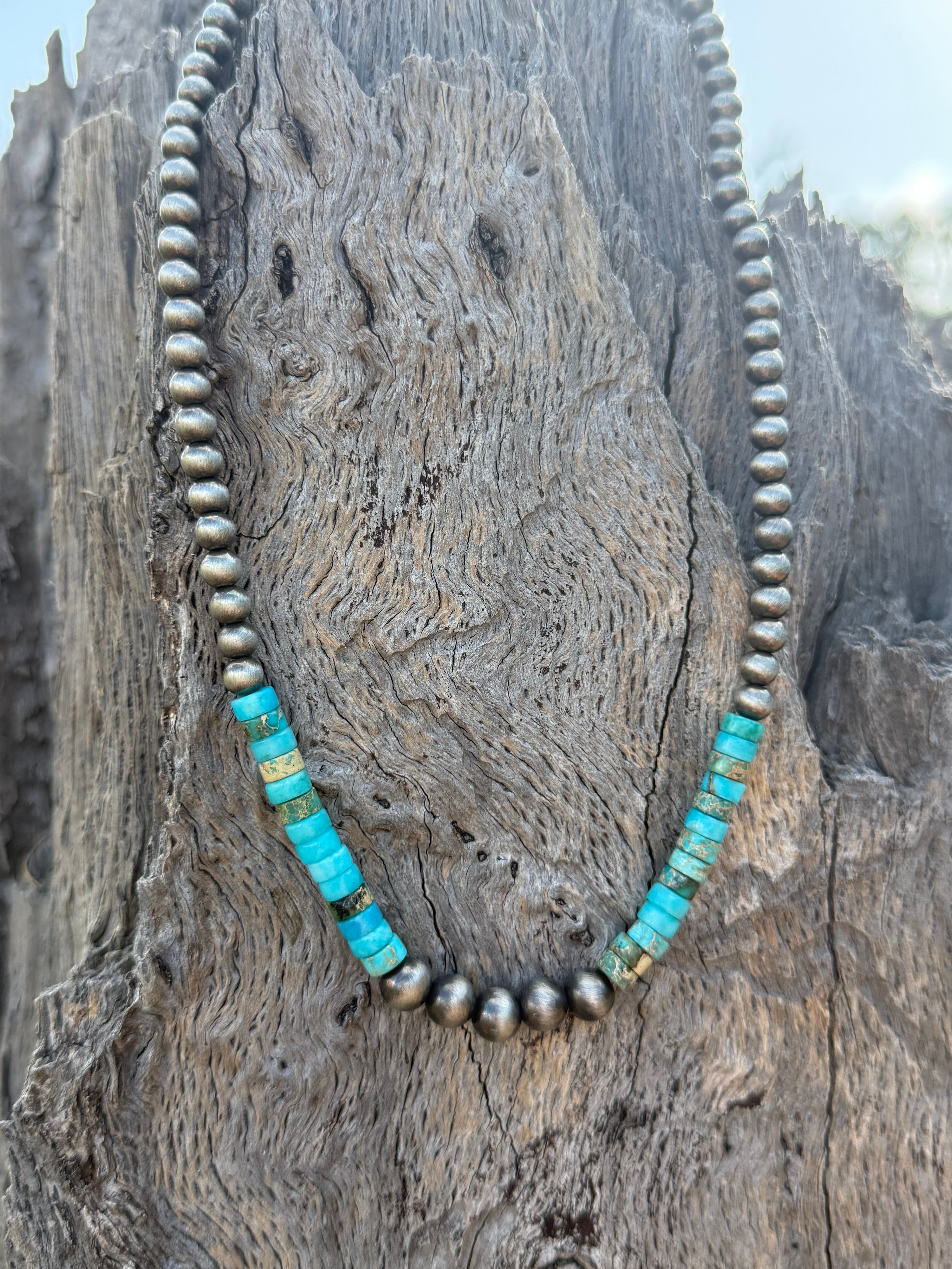 Western Turquoise Rondelle Silver Beaded Choker