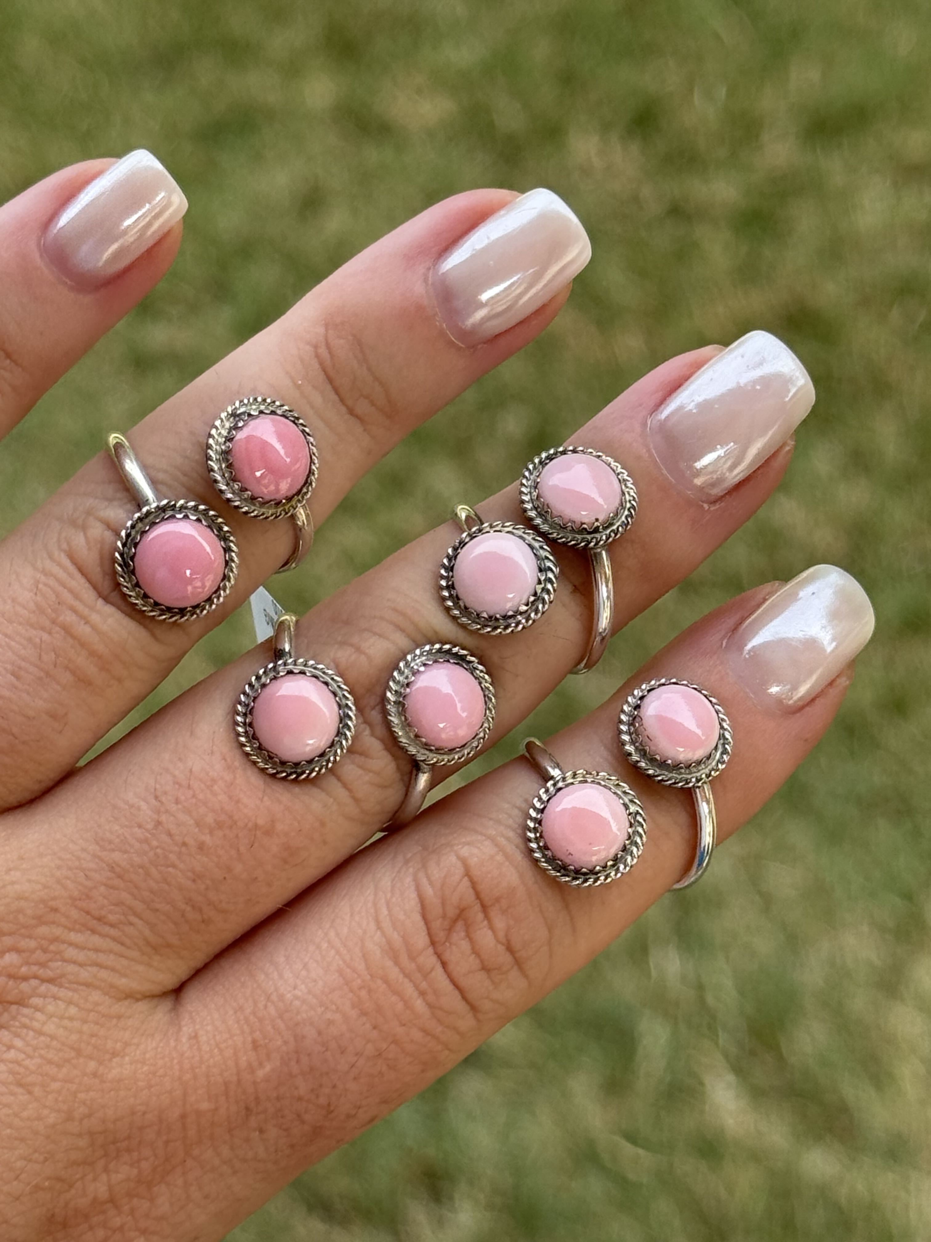 Authentic Pink Conch Dual Stone Adjustable Ring