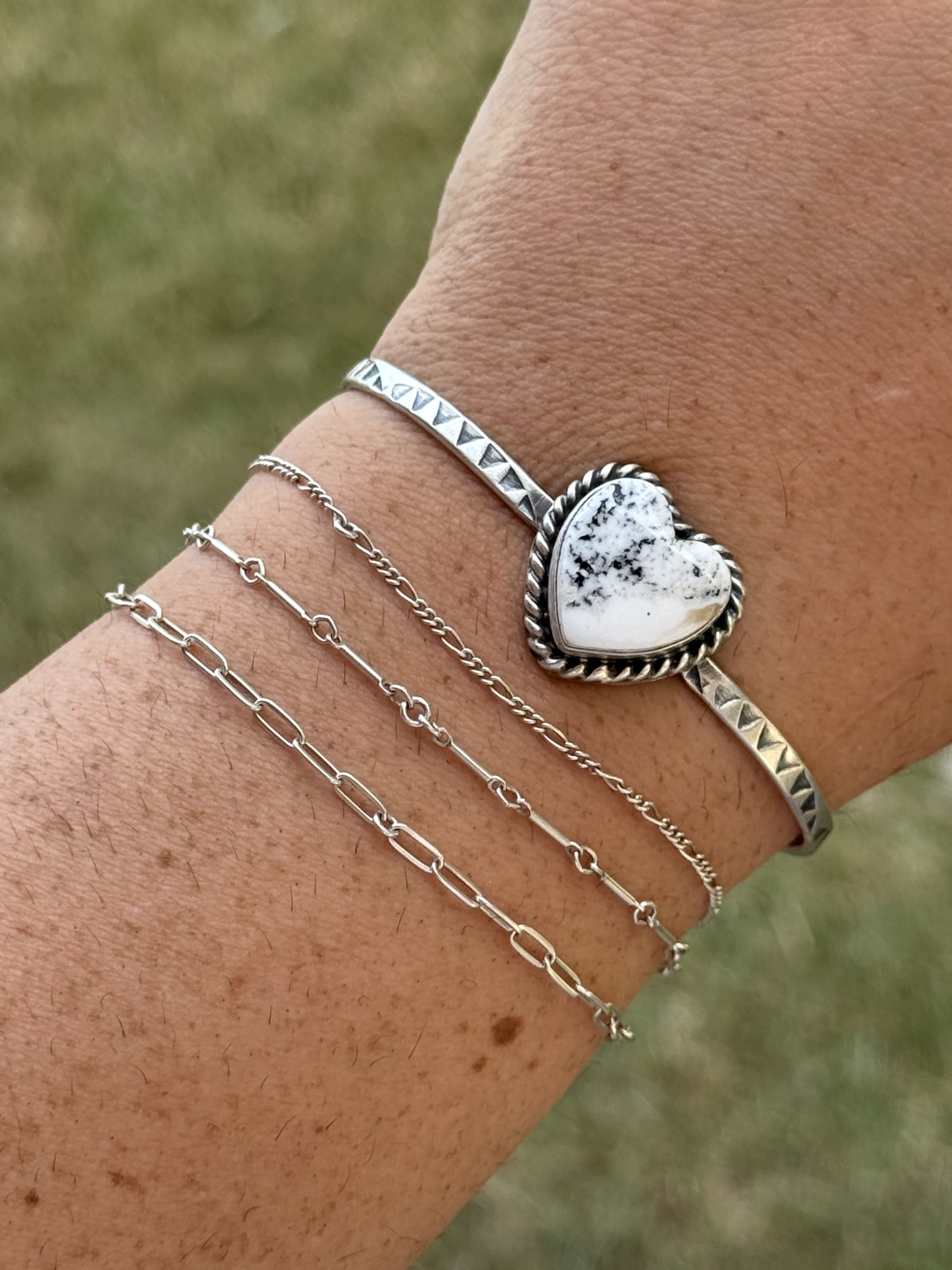White Buffalo Heart Stone Cuff