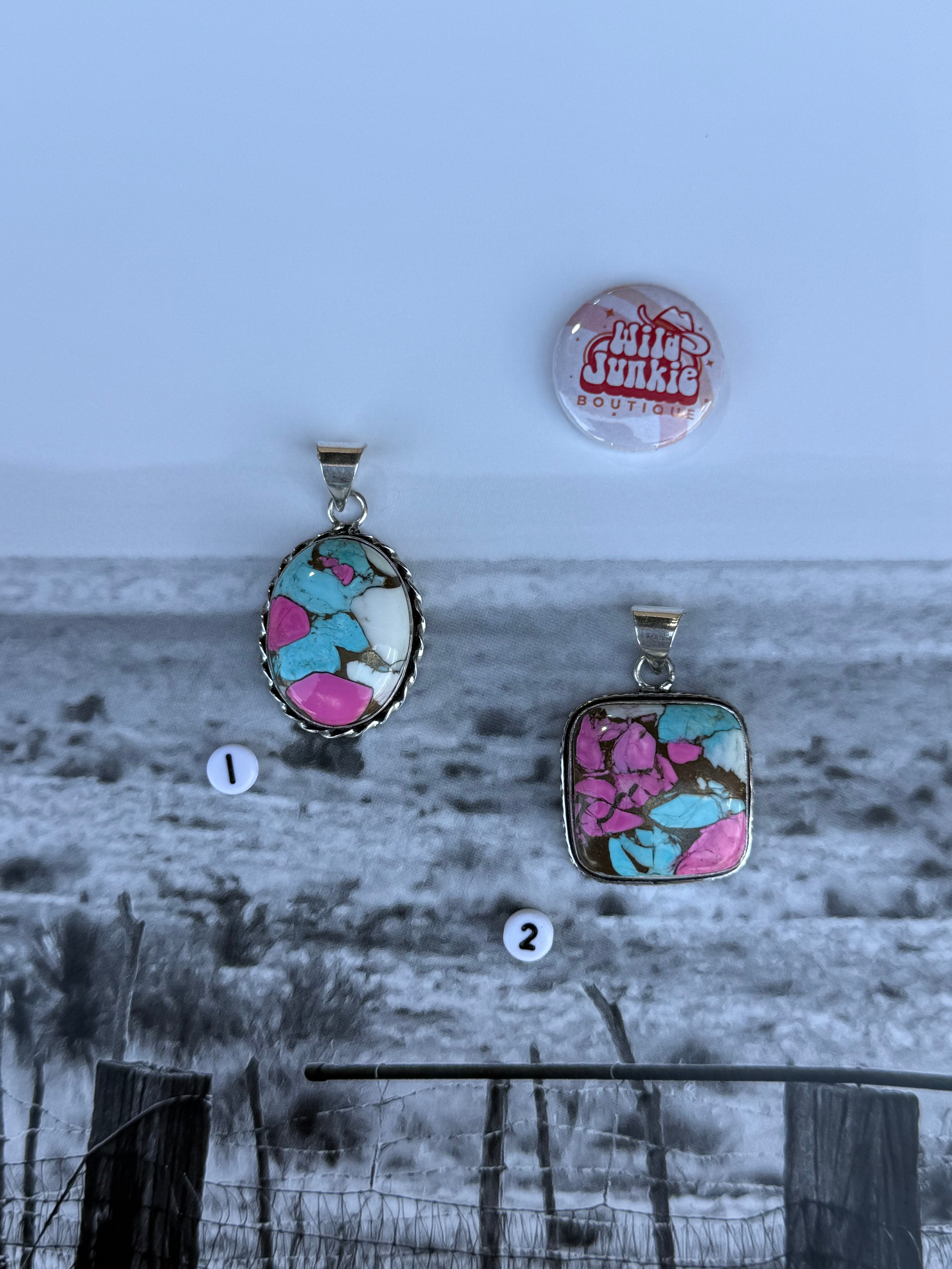 Cotton Candy Dahlia Turquoise Pendant