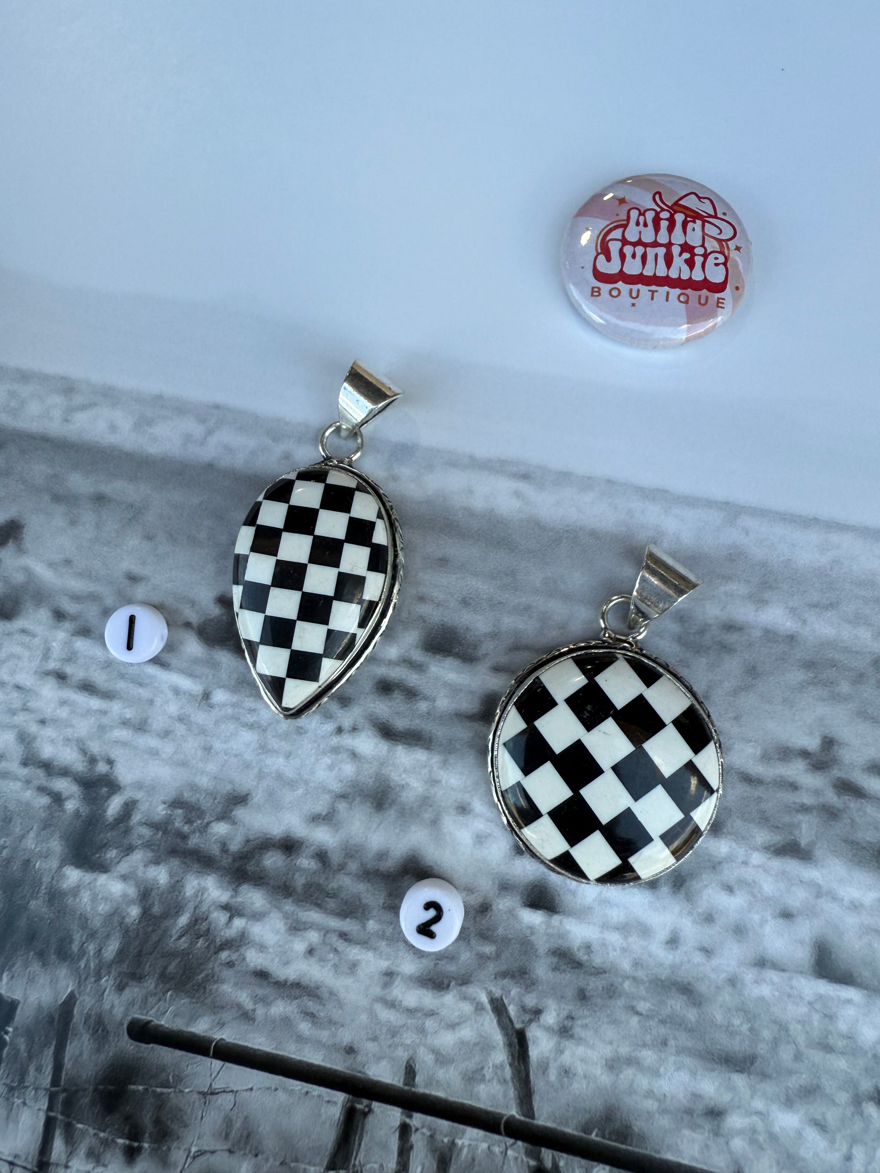 Silver Plated Checkered Pendant
