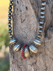 Large Red Stone Saucer Beaded Necklace