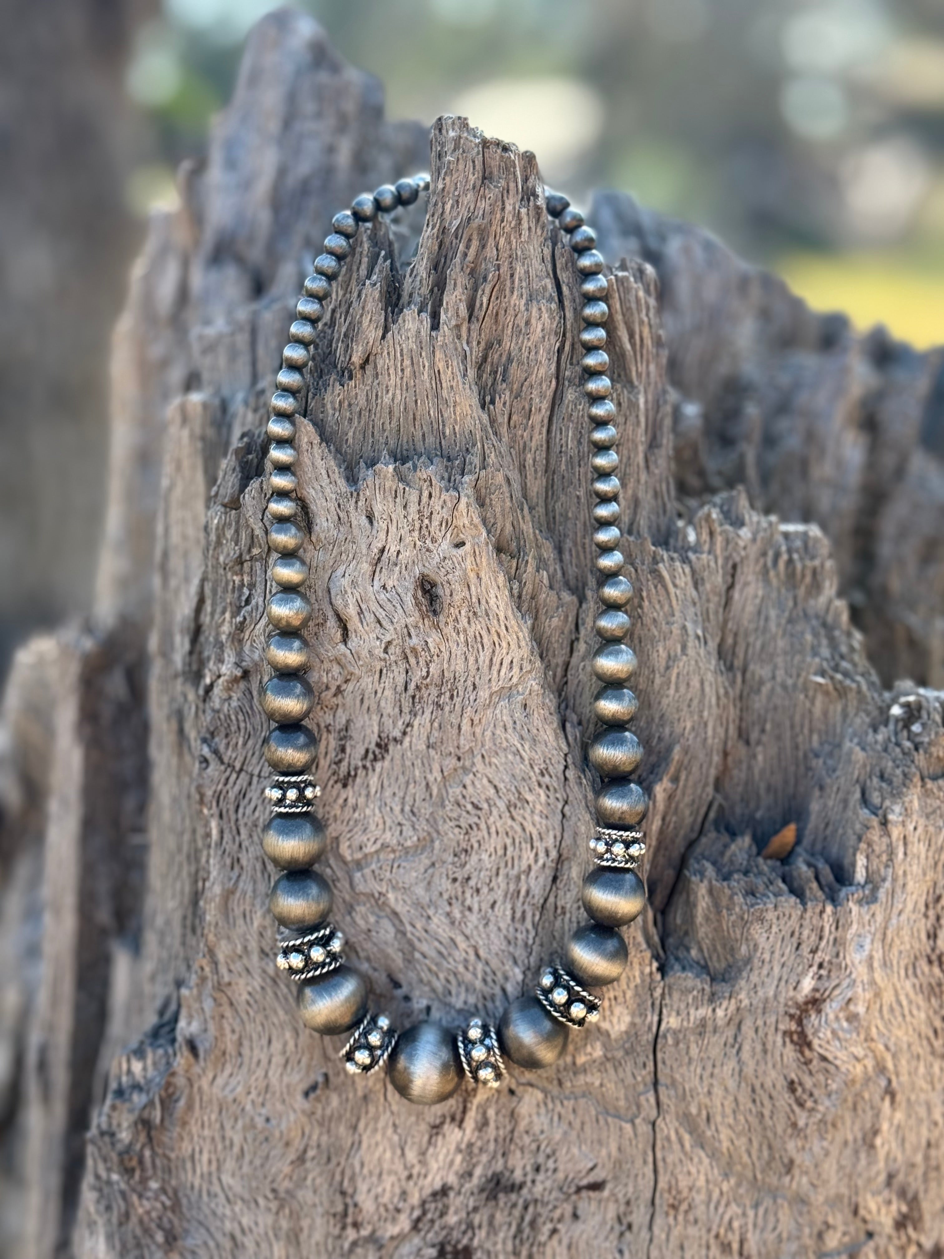 Multi Size Silver Beaded Necklace