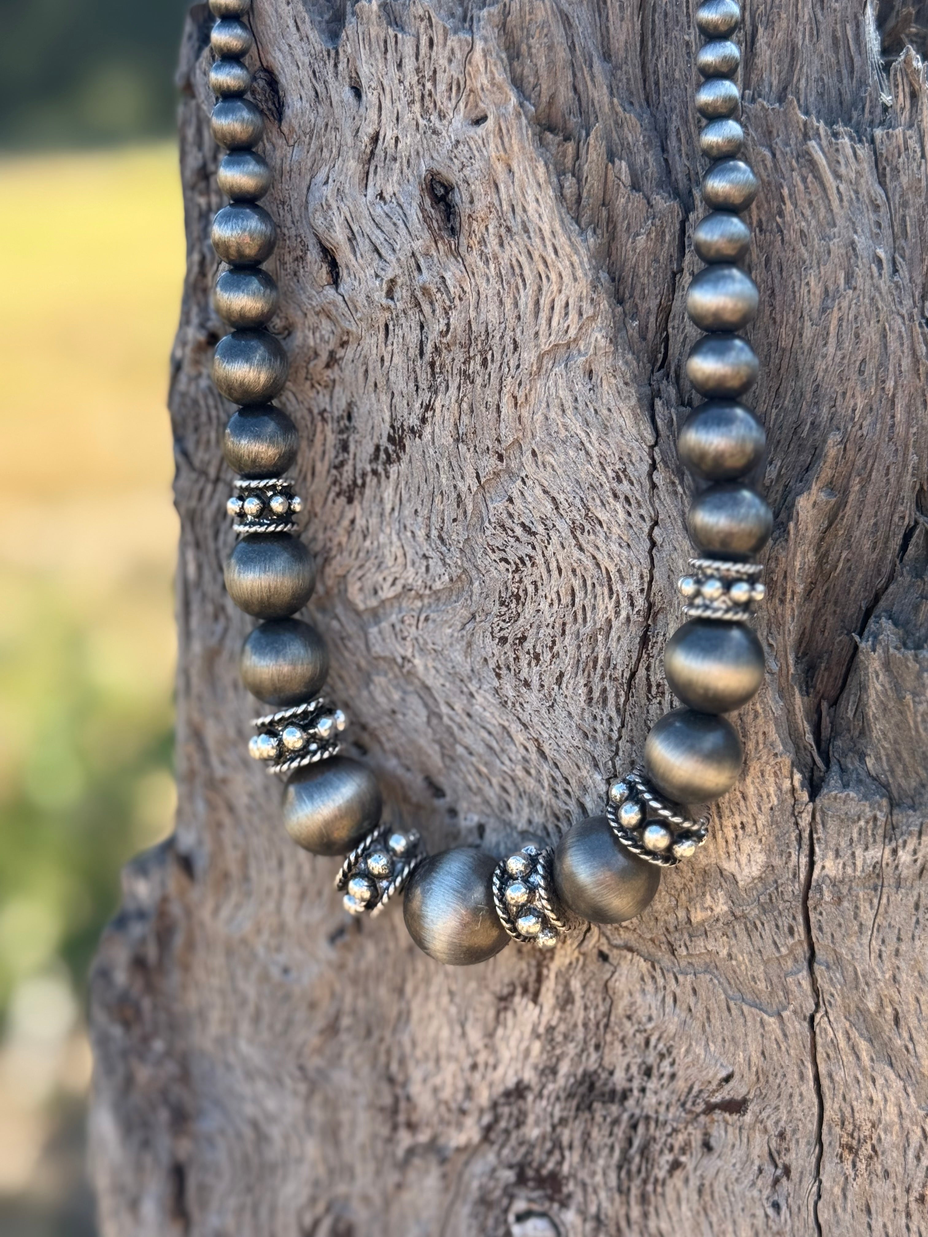Multi Size Silver Beaded Necklace