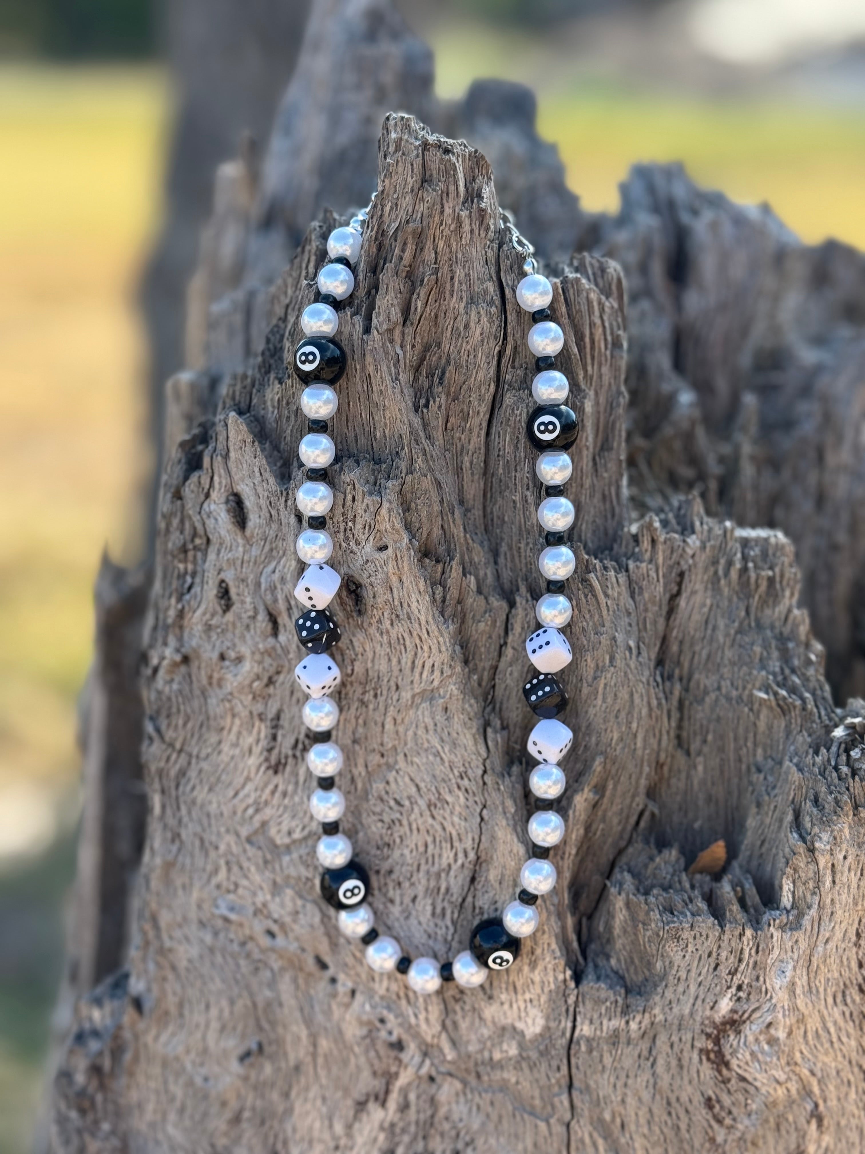 8-Ball and Dice Beaded Charm Necklace