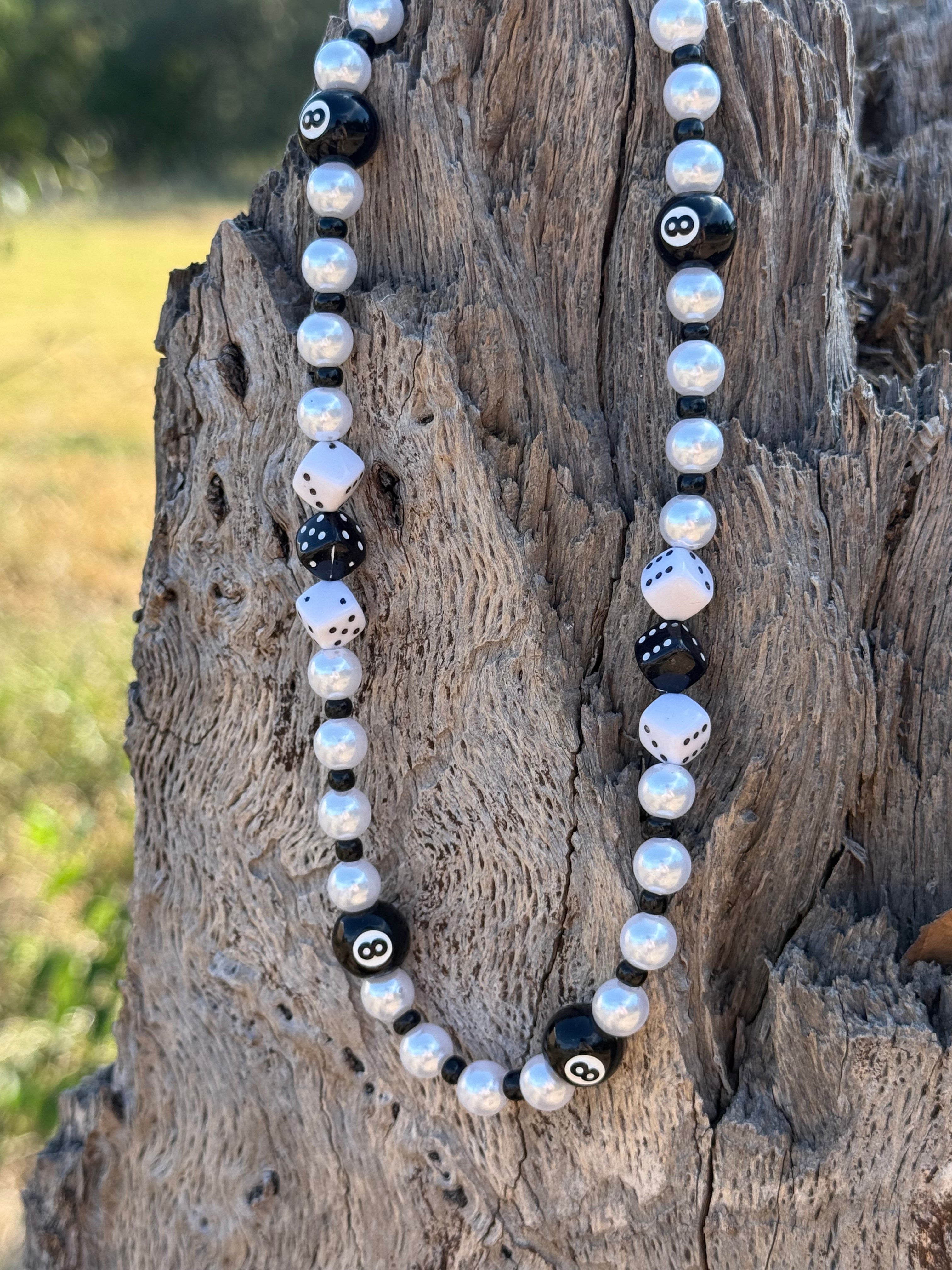 8-Ball and Dice Beaded Charm Necklace