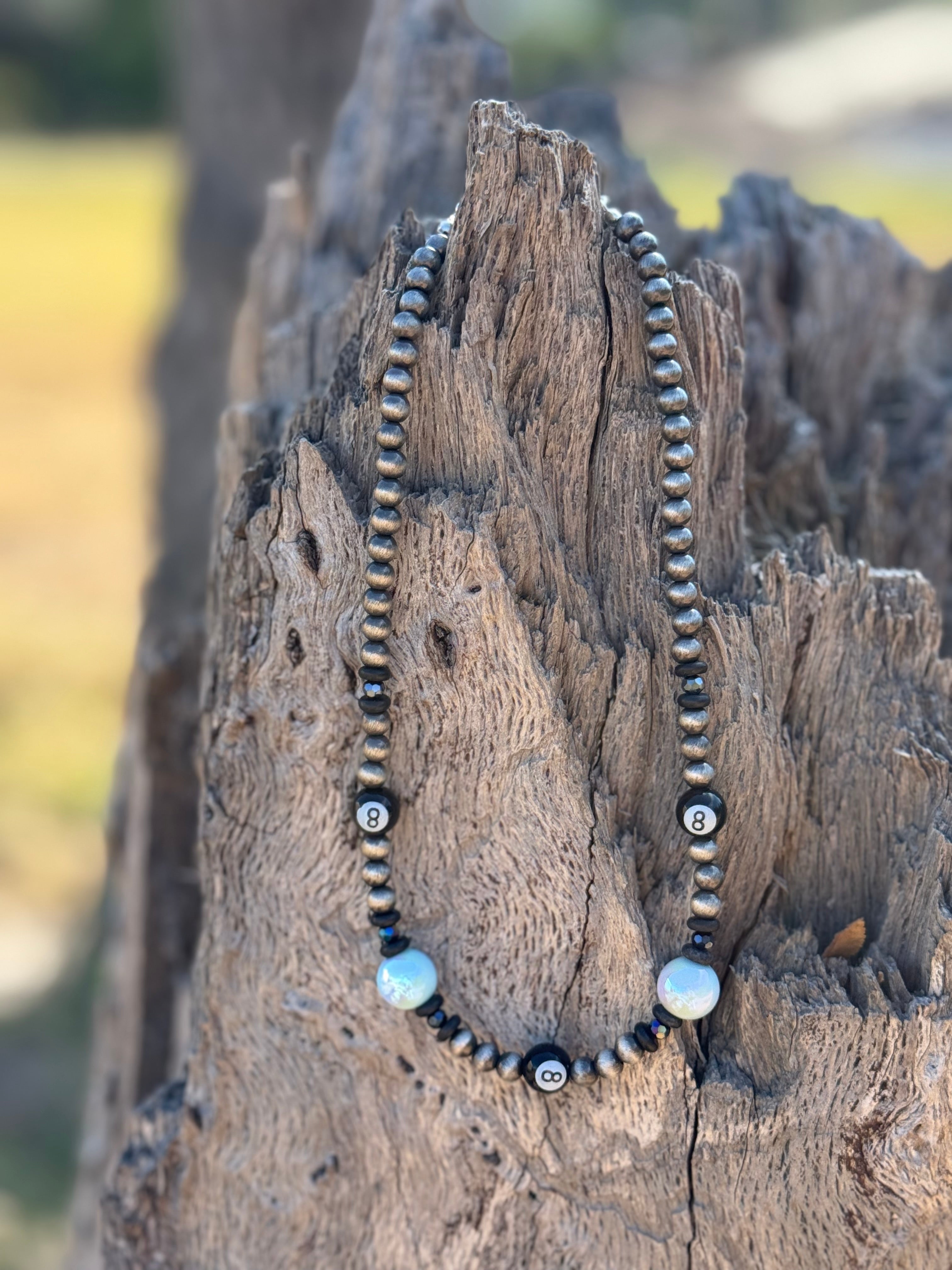 Western Beaded 8-Ball Charm Necklace