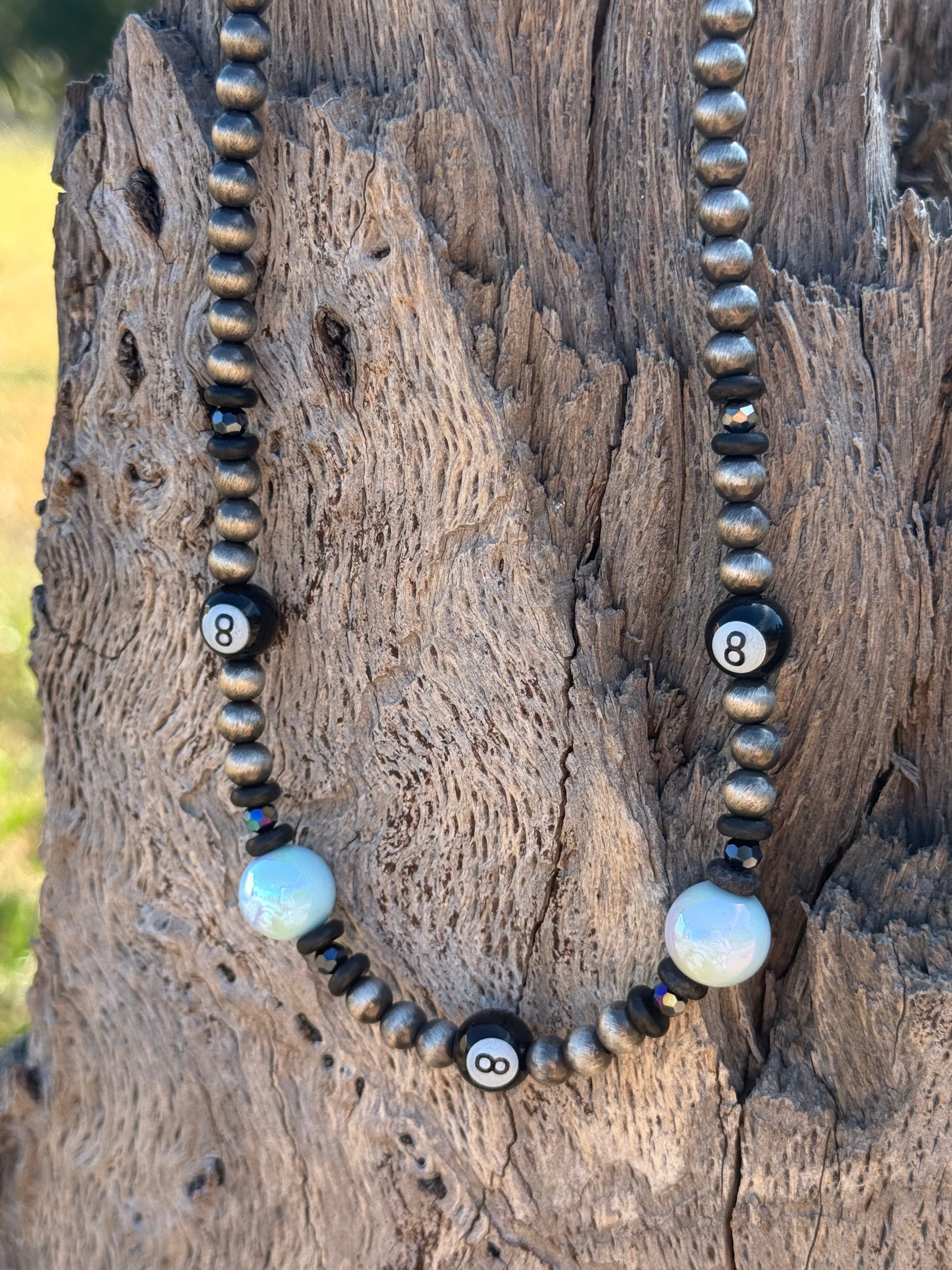 Western Beaded 8-Ball Charm Necklace