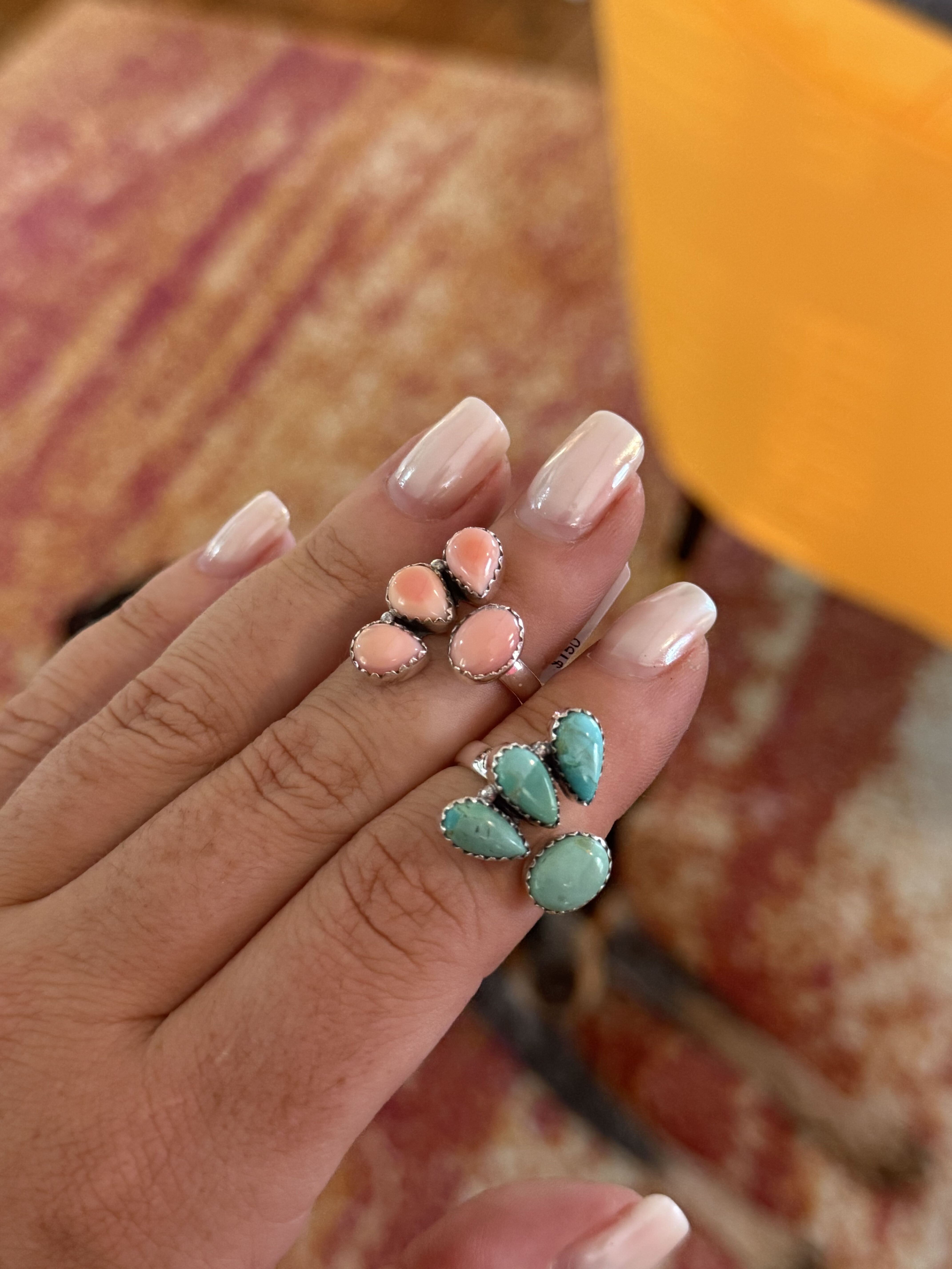 Adjustable Pink Conch Cluster Ring