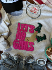 Let's Ho Girls Christmas Glitter Embroidered Patch Sweatshirt