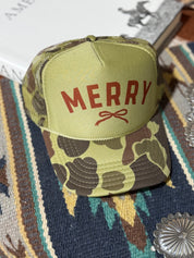 Merry Christmas Bow Camo Trucker Hat
