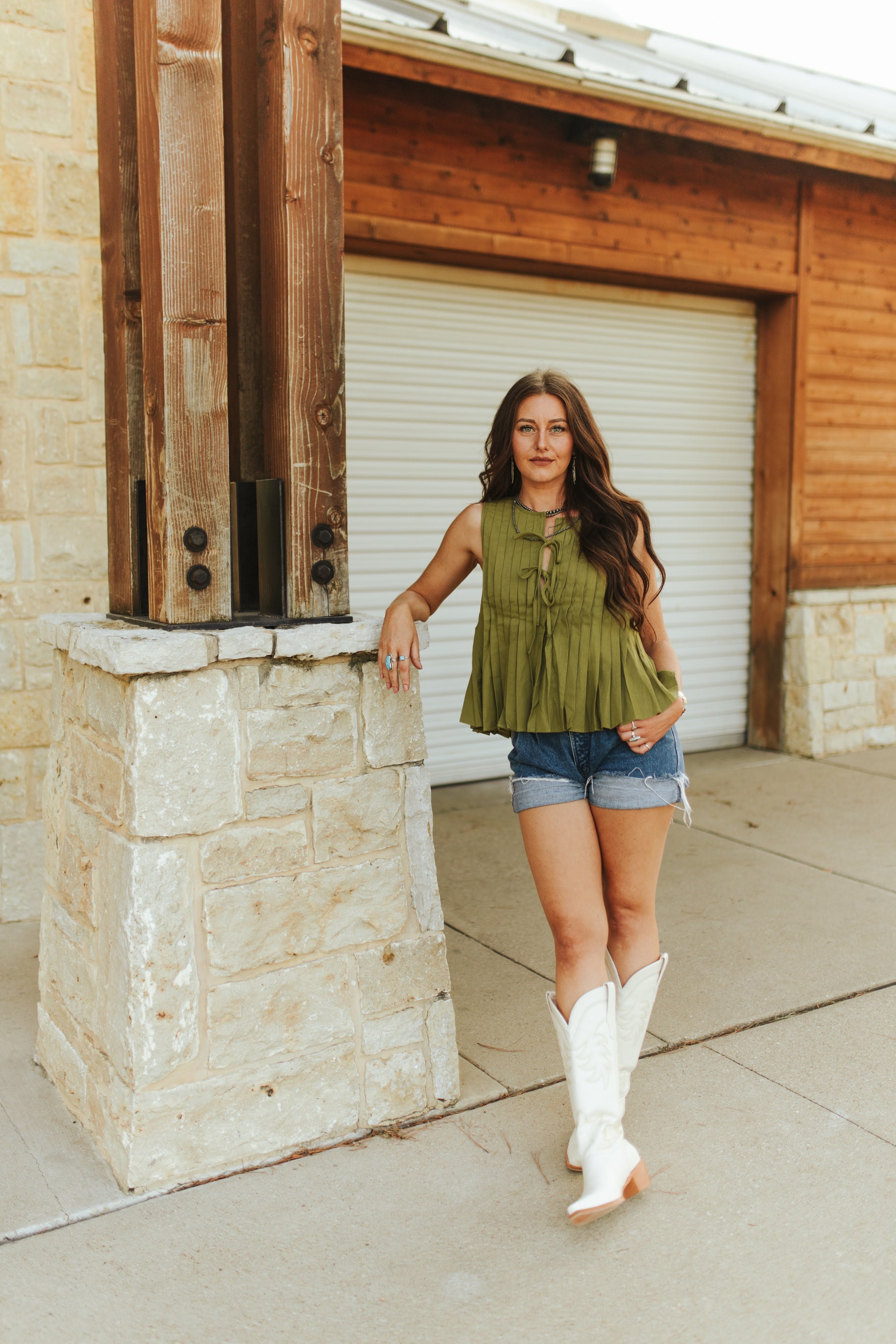 Front Tie Pleated Top
