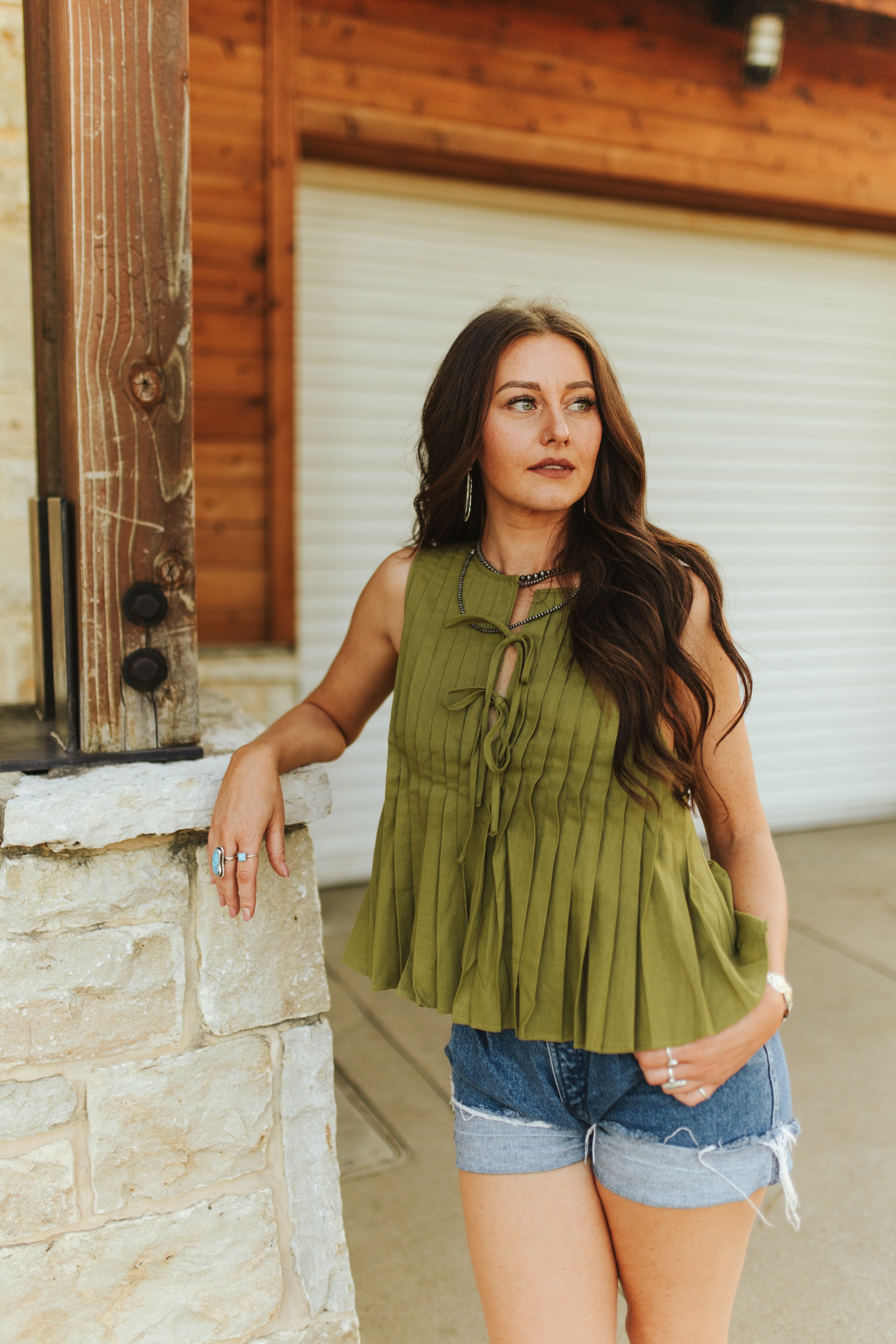 Front Tie Pleated Top