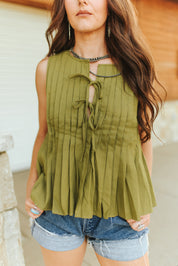 Front Tie Pleated Top